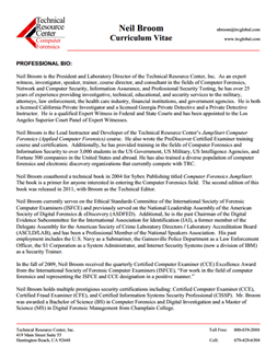 CV for Neil Broom Expert Witness in Computer Forensics Investigations in Colorado